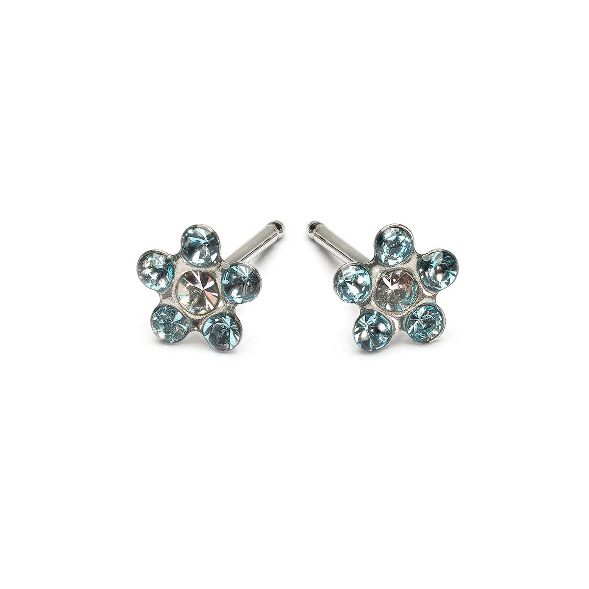 Boucles d'oreilles en or blanc 14k avec aigue-marine et pâquerettes blanches