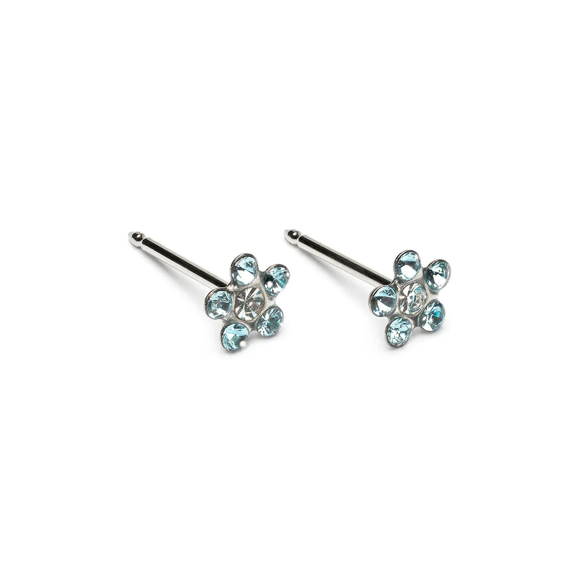 Boucles d'oreilles en or blanc 14k avec aigue-marine et pâquerettes blanches