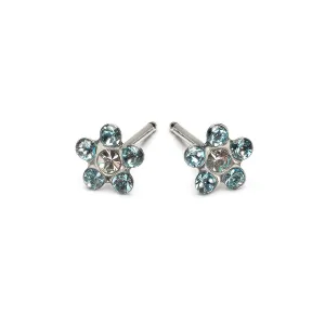 Boucles d'oreilles en or blanc 14k avec aigue-marine et pâquerettes blanches