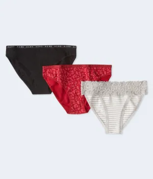 Aeropostale Womens' Printed & Solid Bikini 3-Pack - -colored - Size S - Cotton - Teen Fashion & Clothing Multi Aeropostale