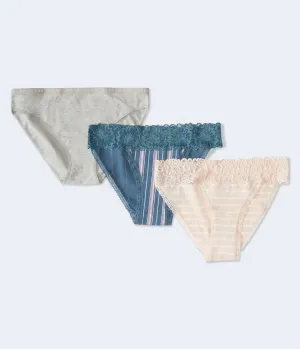 Aeropostale Womens' Solid & Striped Bikini 3-Pack - -colored - Size M - Cotton - Teen Fashion & Clothing Multi Aeropostale