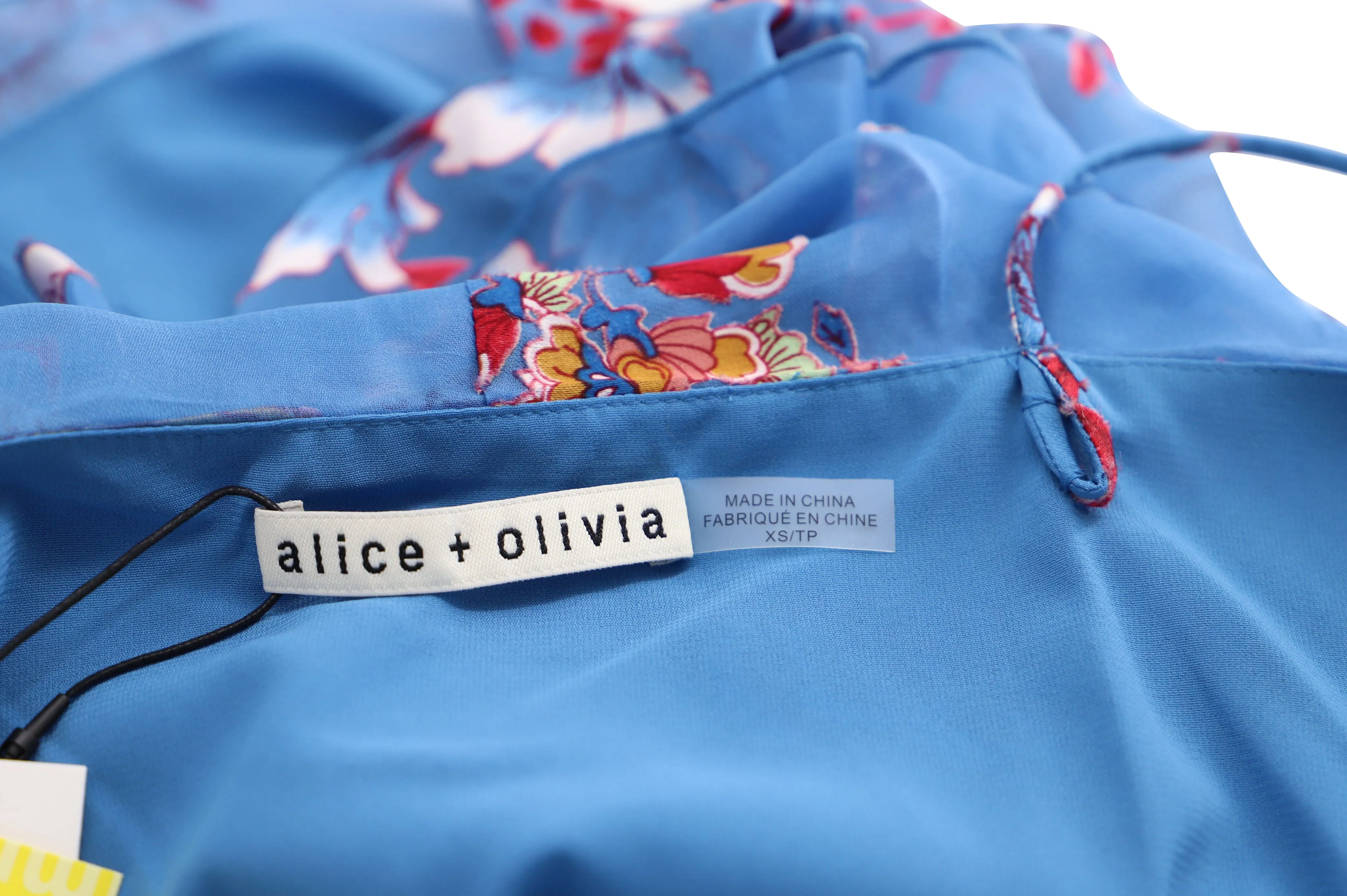 Alice & Olivia Floral Ruffled Sleeveless Croptop in Blue Silk