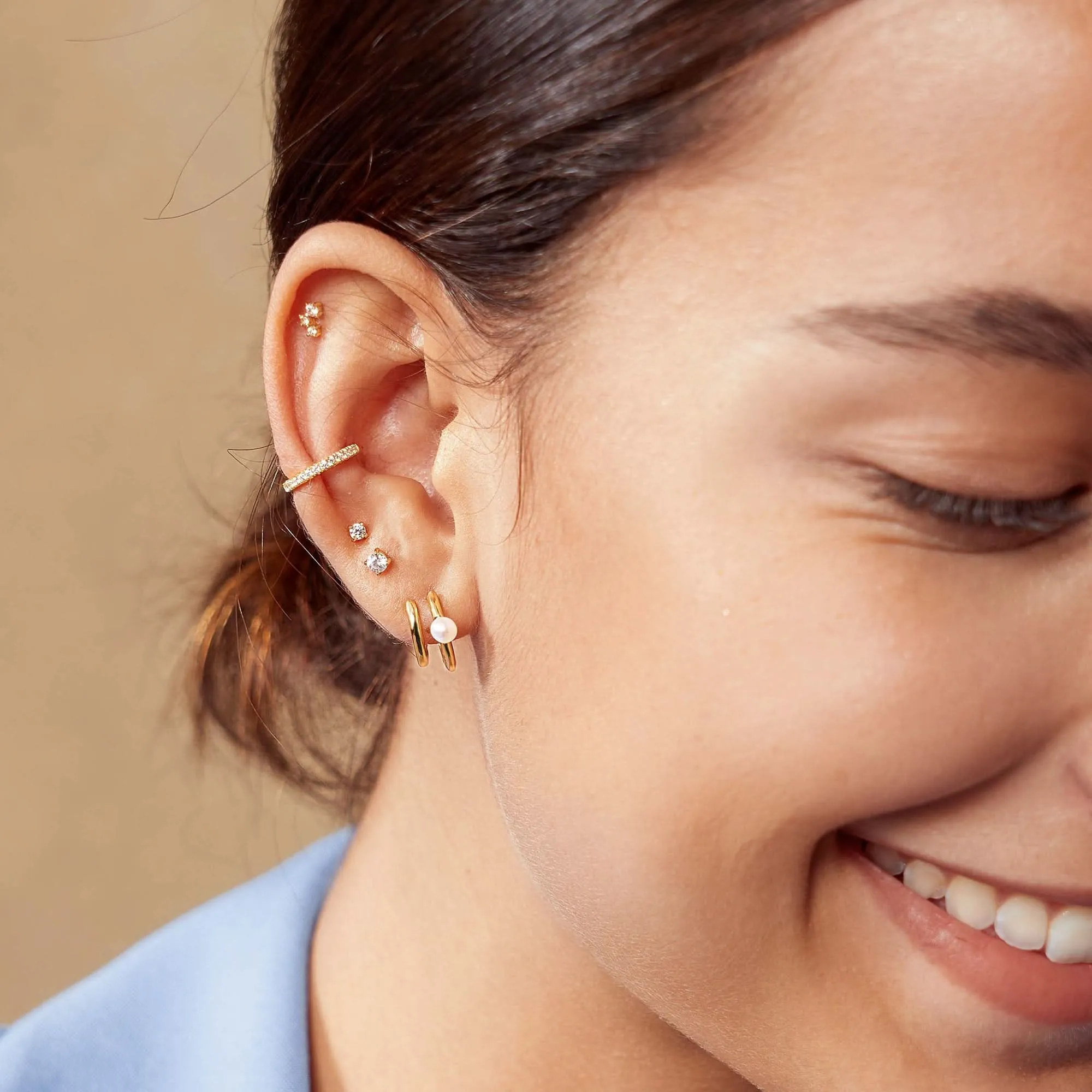 Ania Haie Boucles d'oreilles Huggies Perles d'eau douce Doré Parallèle Duo E058-02G Bijoux Ania Haie