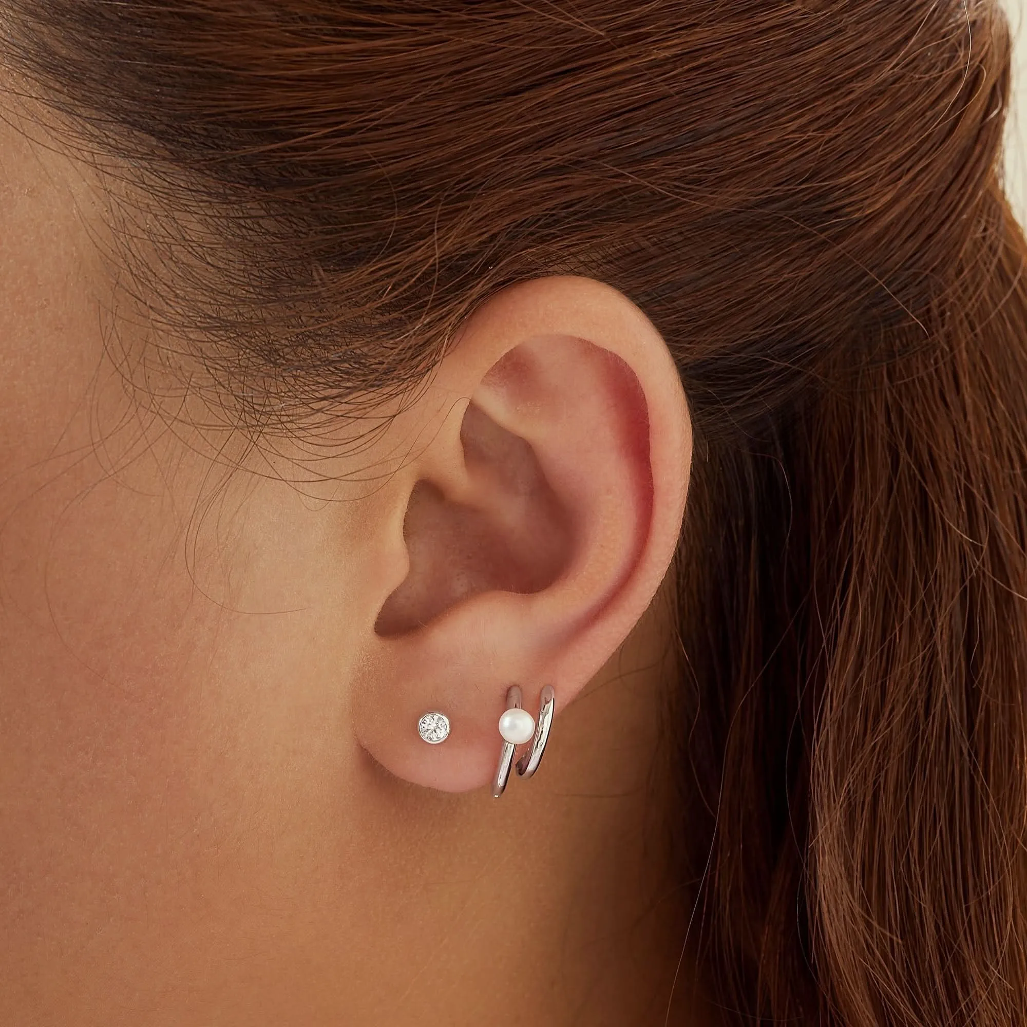 Ania Haie Boucles d'oreilles Huggies Perles d'eau douce Duo Parallèle Argenté E058-02H Bijoux Ania Haie