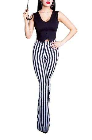 Beetle Babe Striped Bell Bottoms In Black And White