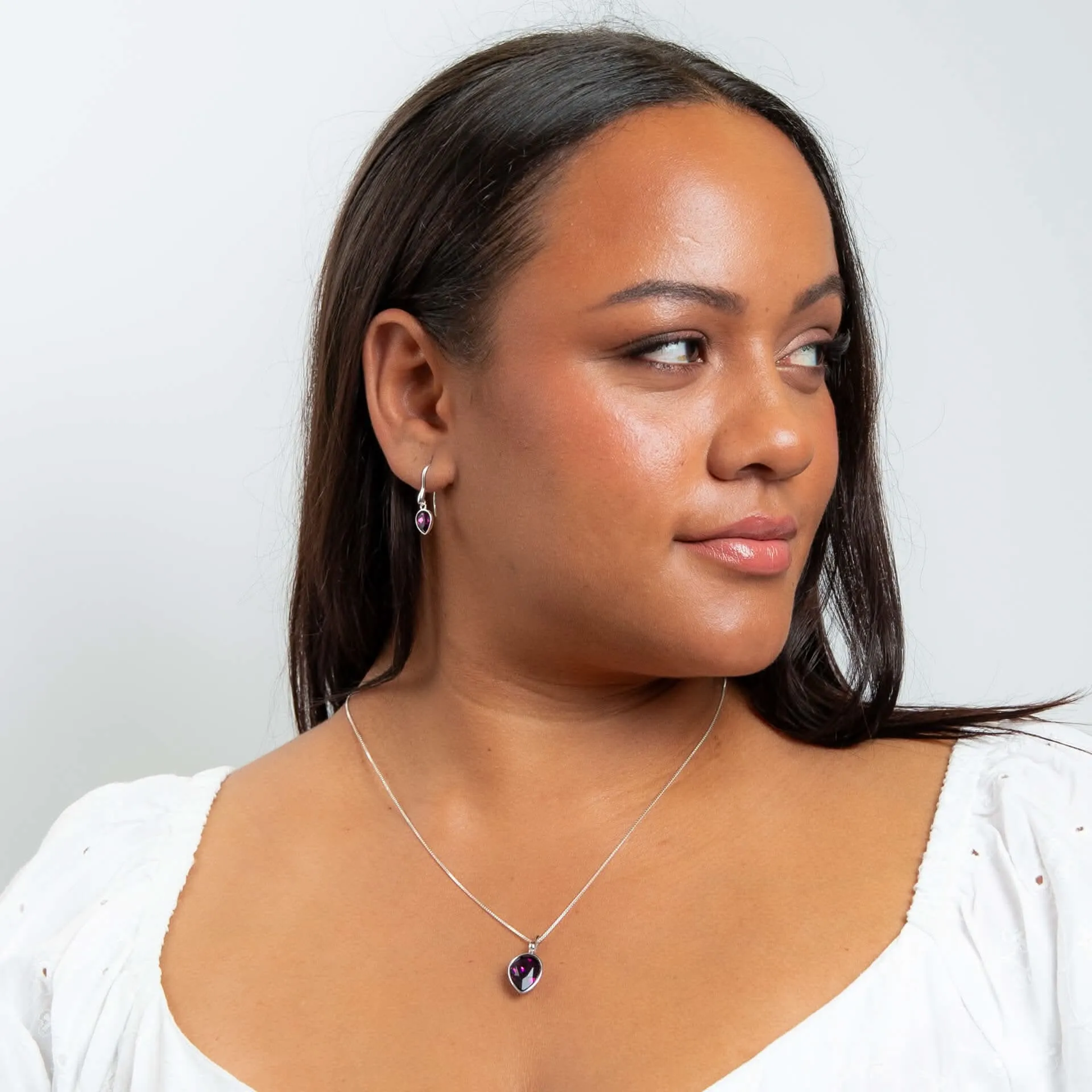 Boucles d'oreilles en cristal d'améthyste en argent sterling E6489M - Débuts Bijoux