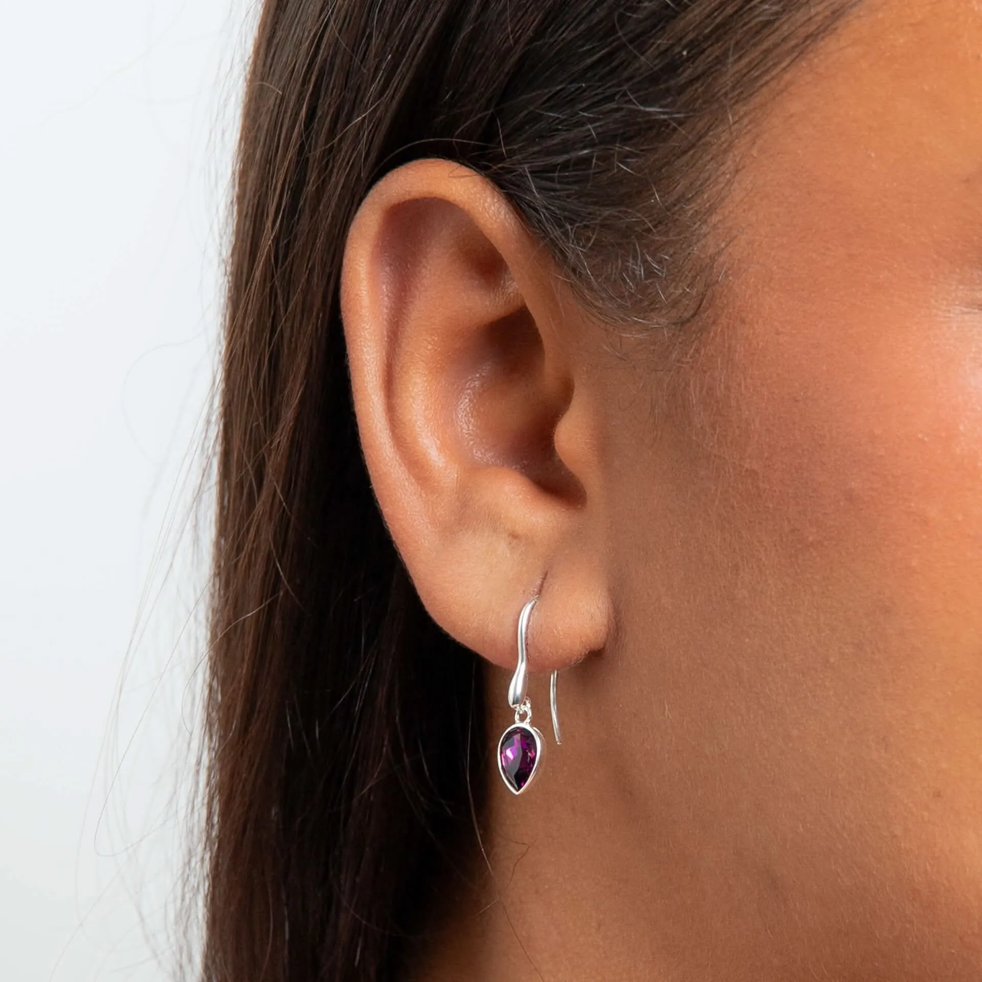 Boucles d'oreilles en cristal d'améthyste en argent sterling E6489M - Débuts Bijoux