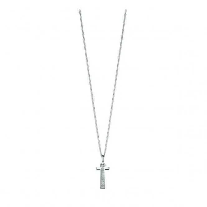 Pendentif Art Déco Initial T en Argent Sterling avec Zirconium Cubique P4742C - Bijoux Beginnings