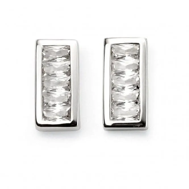 Boucles d'oreilles à barrettes en argent sterling avec zircons cubiques sertis en cannelure E5555C - Bijoux Beginnings