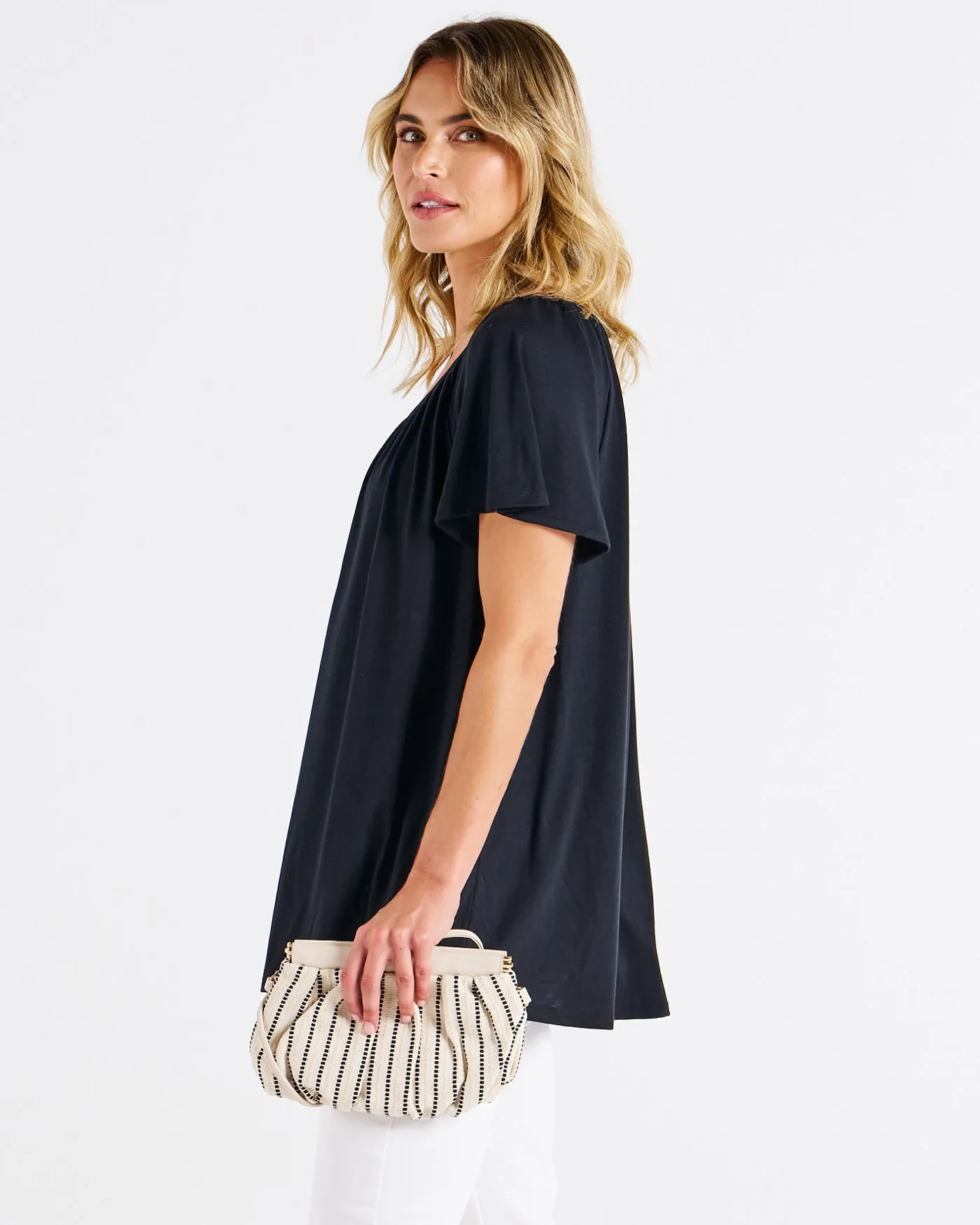 Betty Basics Coral Shirred Tee Black