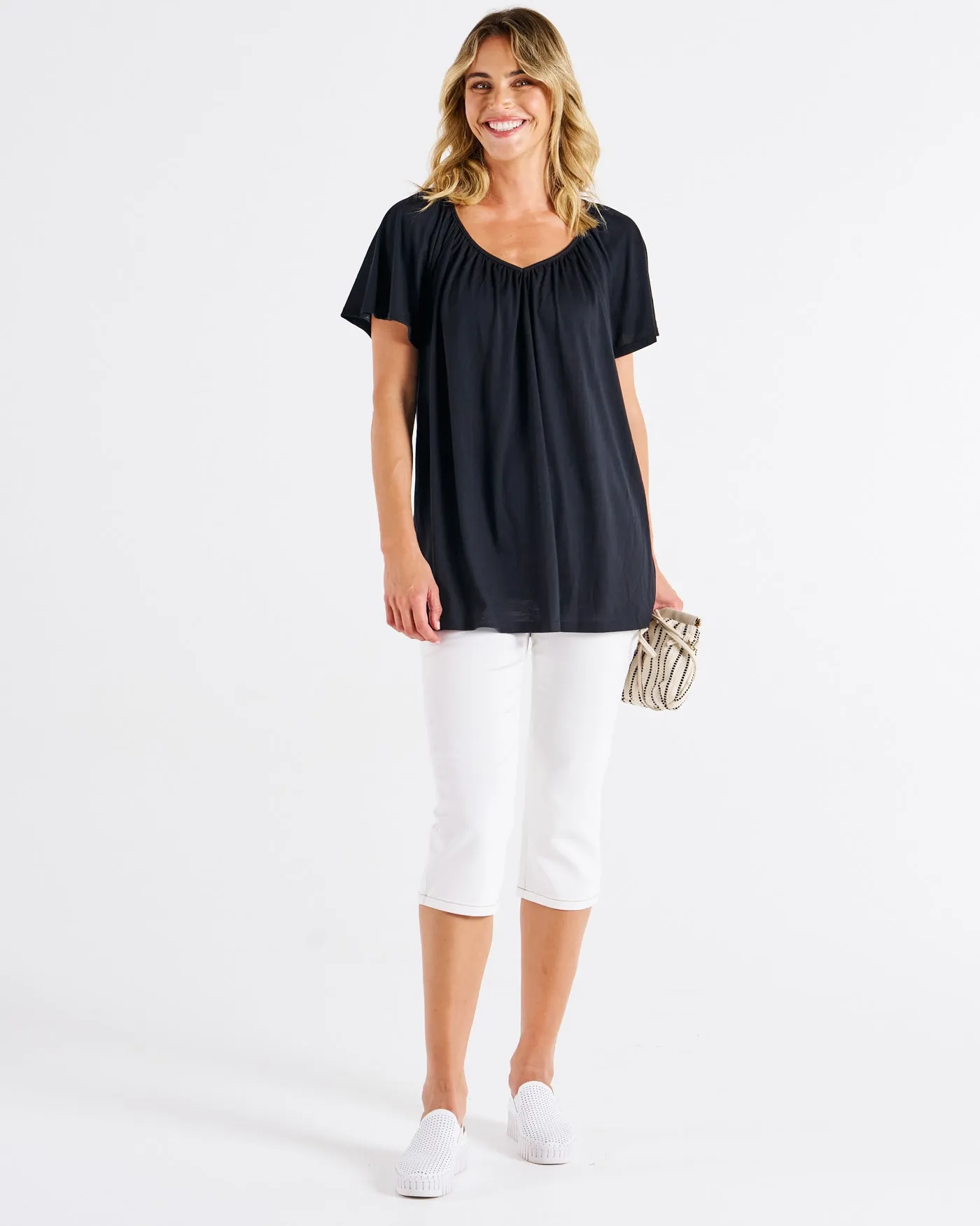 Betty Basics Coral Shirred Tee Black