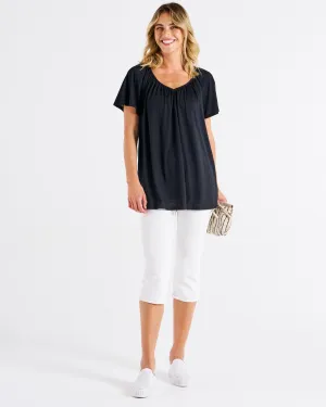 Betty Basics Coral Shirred Tee Black