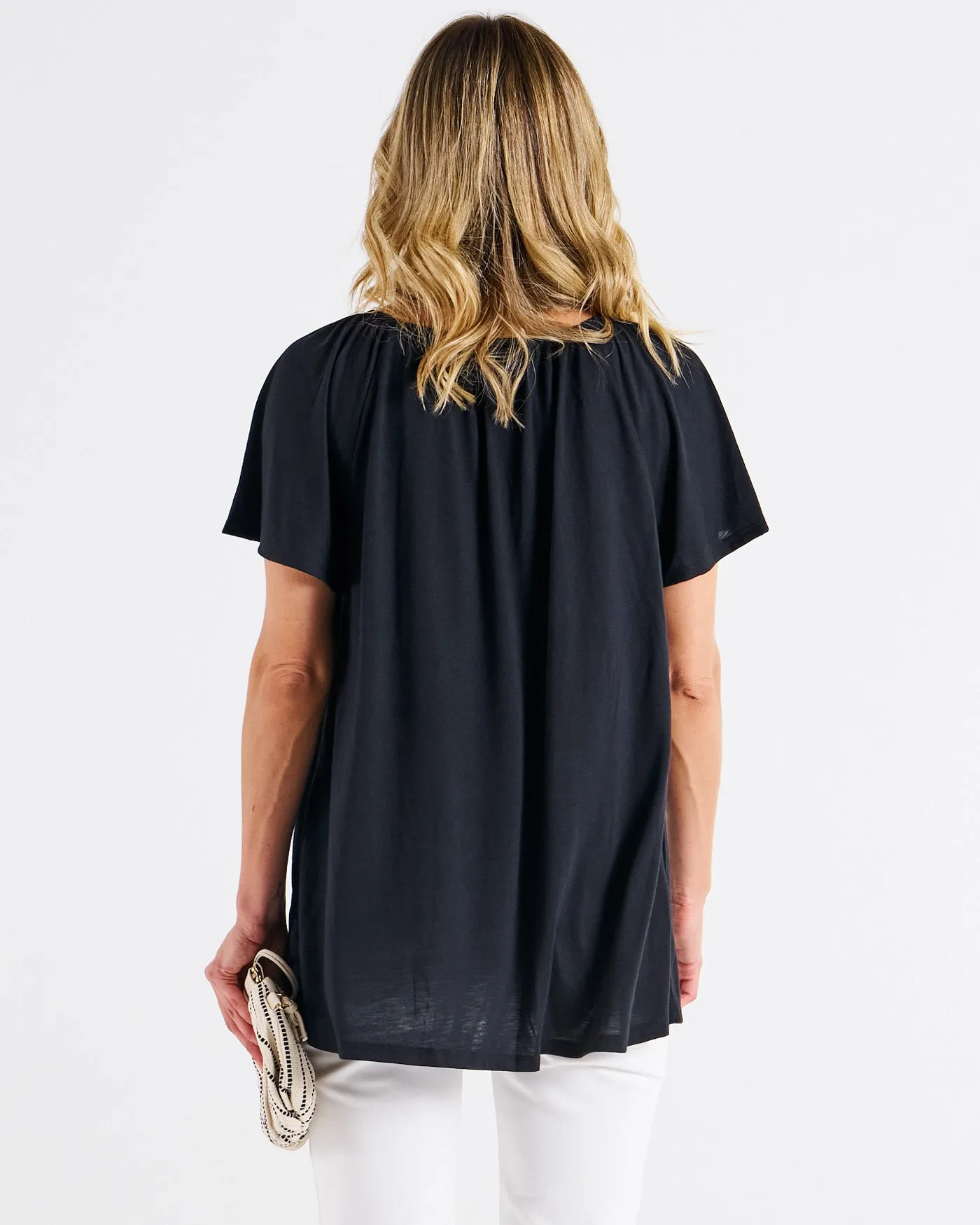 Betty Basics Coral Shirred Tee Black
