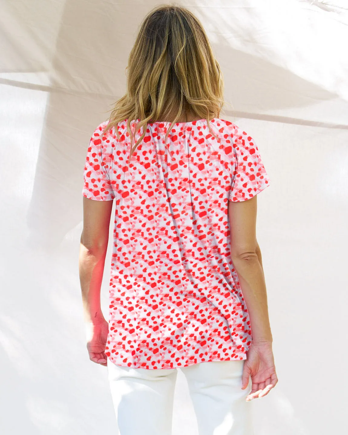 Betty Basics Coral Shirred Tee Blossom Print