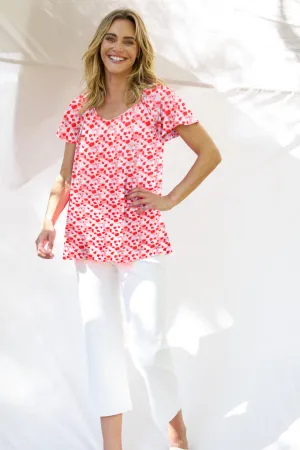 Betty Basics Coral Shirred Tee Blossom Print