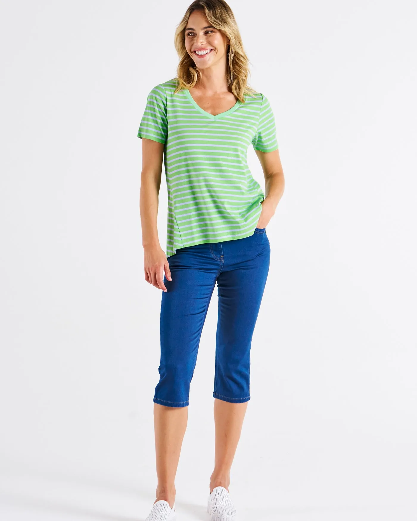Betty Basics Luella Tee Green Stripe