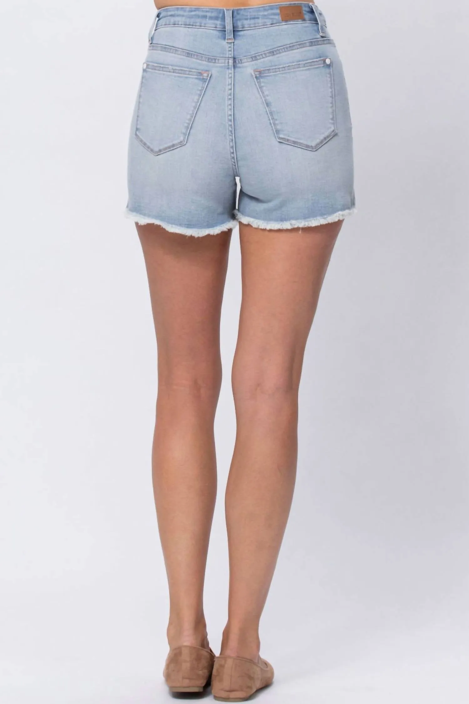 Braided Waistband Short In Light Blue Denim