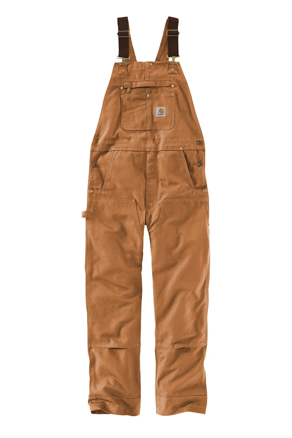 Carhartt Mens Duck Unlined Bib Overalls w/ Pockets - Brown