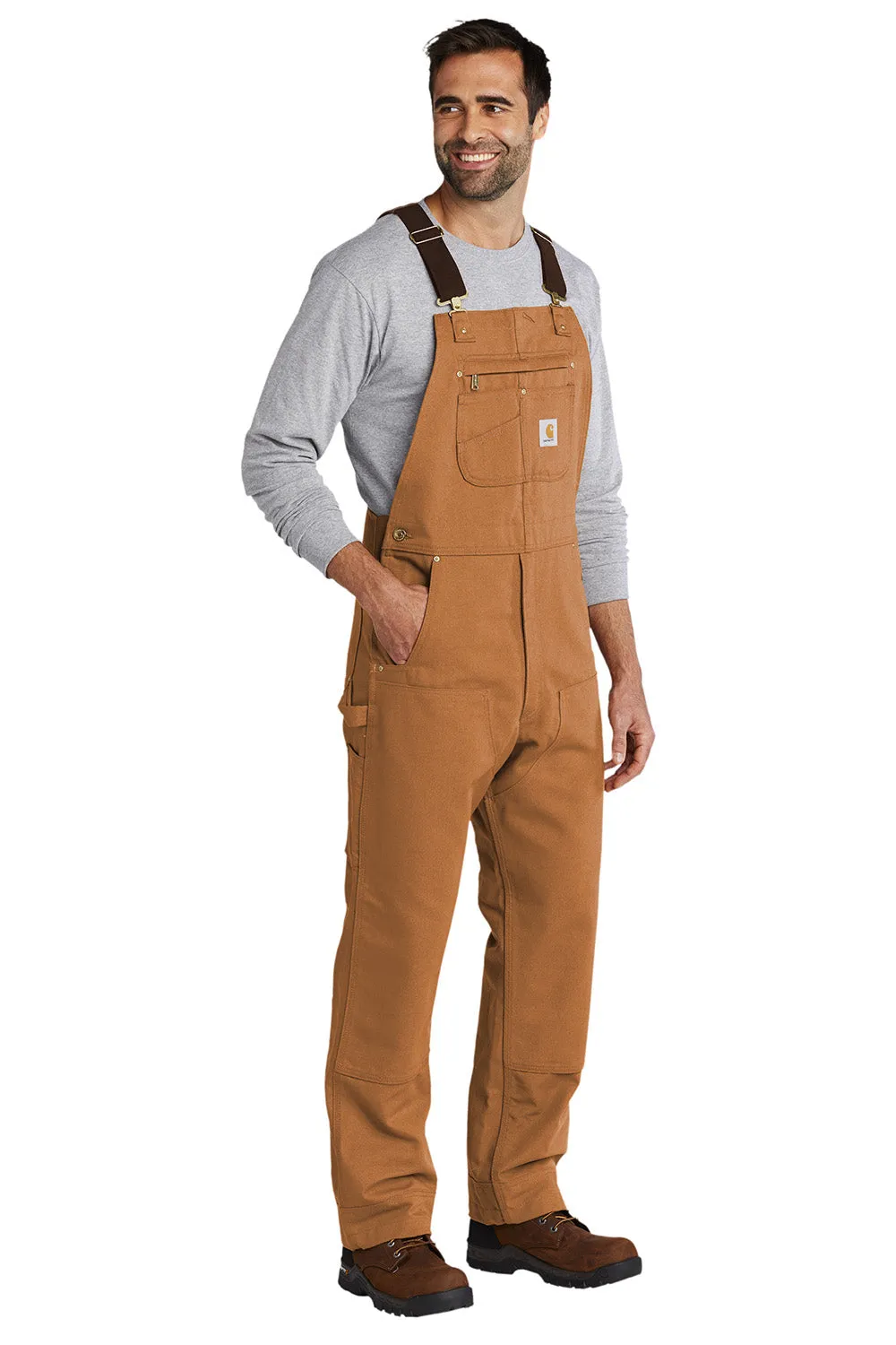 Carhartt Mens Duck Unlined Bib Overalls w/ Pockets - Brown