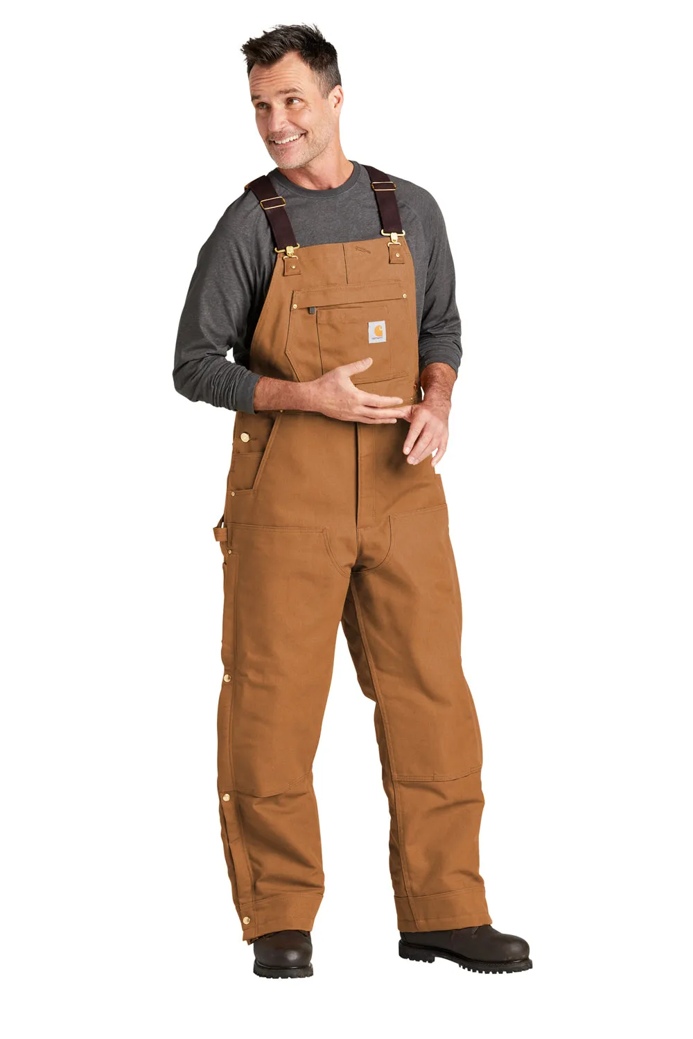 Carhartt Mens Firm Duck Insulated Bib Overalls w/ Pockets - Carhartt Brown