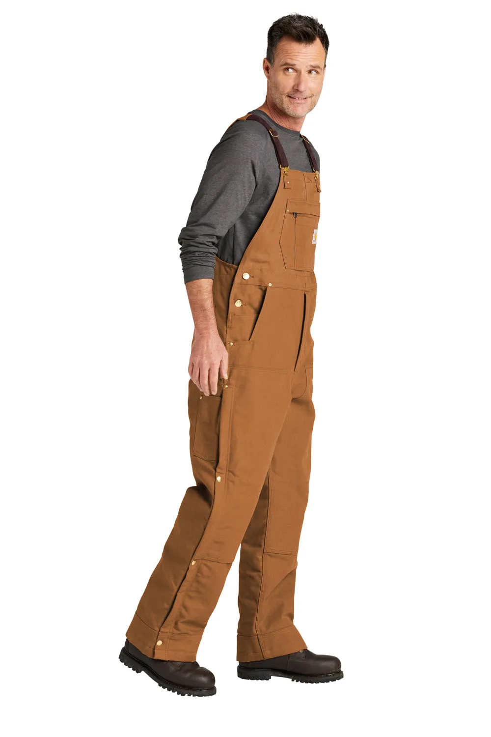 Carhartt Mens Firm Duck Insulated Bib Overalls w/ Pockets - Carhartt Brown