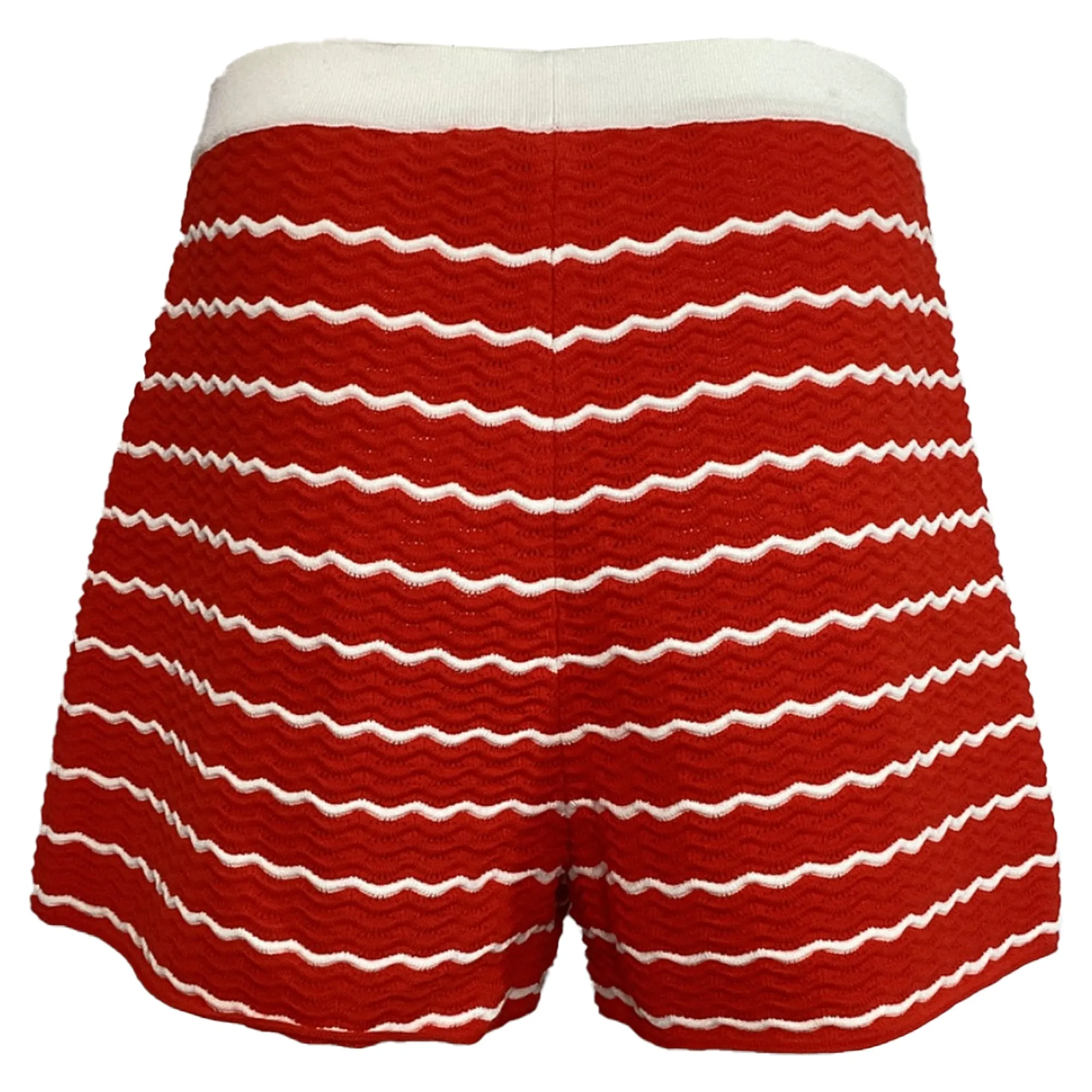 Carolina Herrera Striped  Pointelle-Knit Shorts in Red Viscose