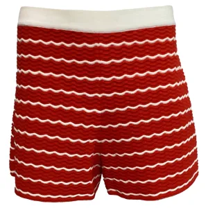 Carolina Herrera Striped  Pointelle-Knit Shorts in Red Viscose