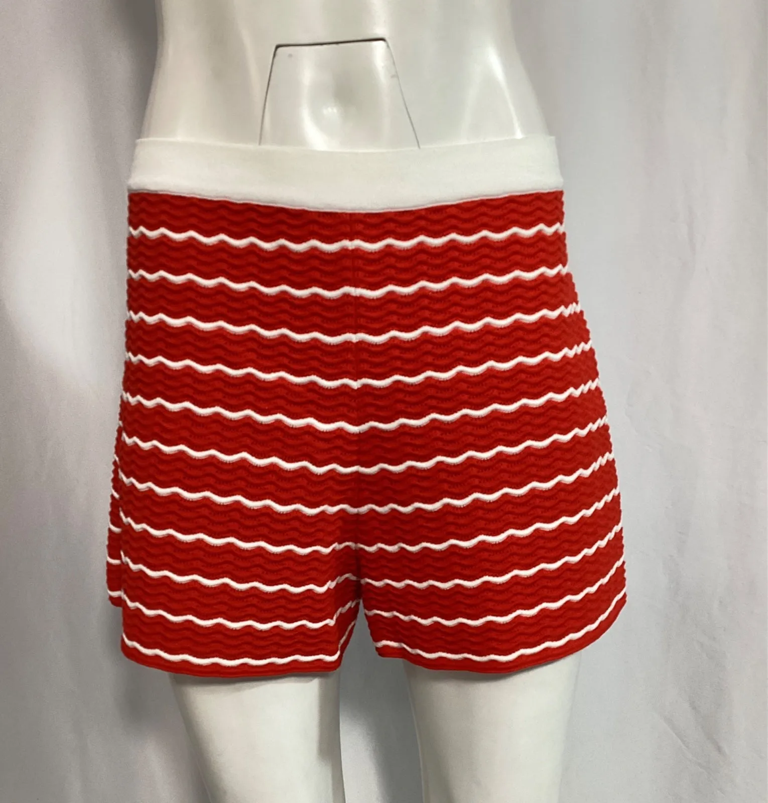 Carolina Herrera Striped  Pointelle-Knit Shorts in Red Viscose
