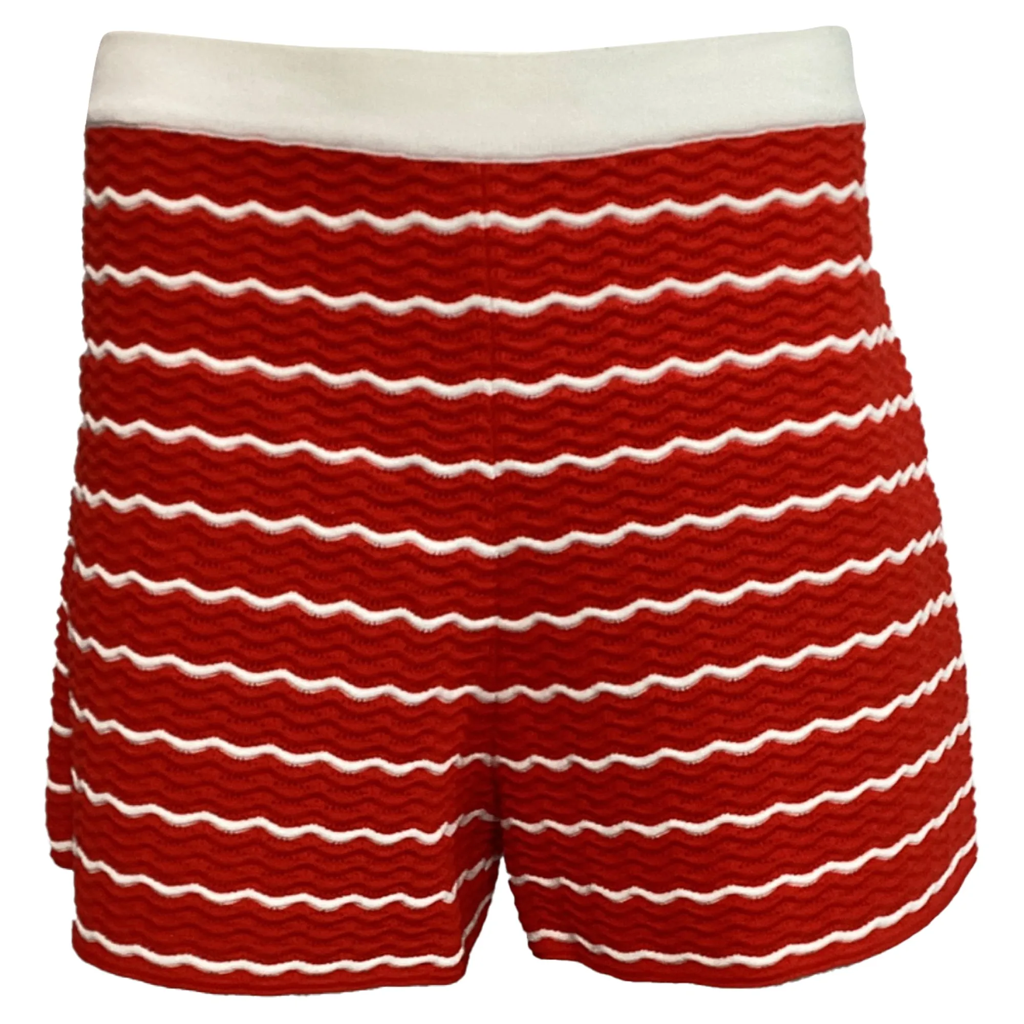 Carolina Herrera Striped  Pointelle-Knit Shorts in Red Viscose