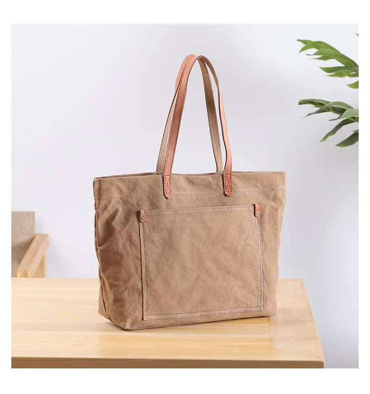 Casual Canvas Leather Mens Womens Large White Handbag Tote Bag Khaki Shoulder Bag Tote Purse For Men