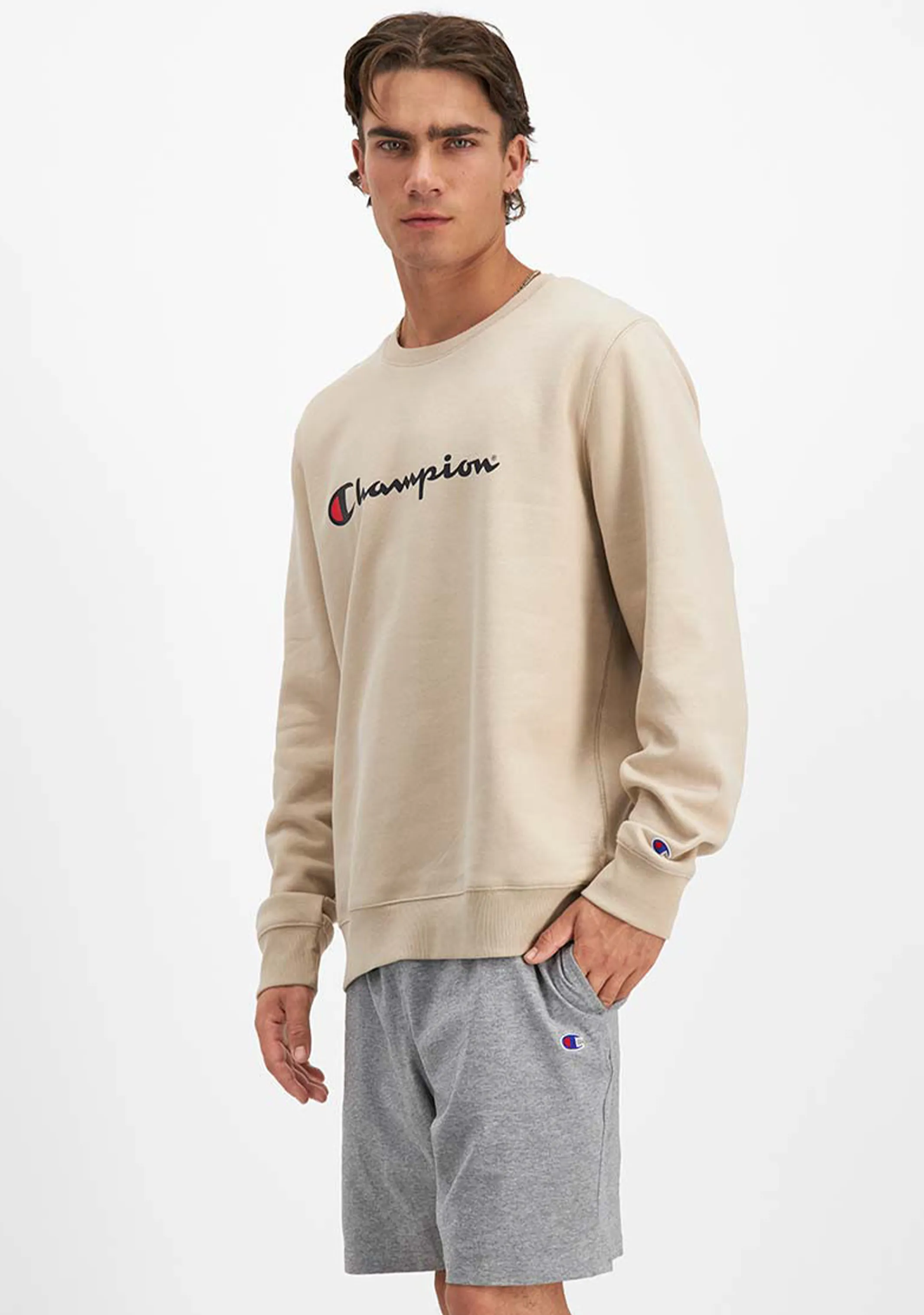 Champion Mens Beige Script Crew <BR> AY77N EQQ