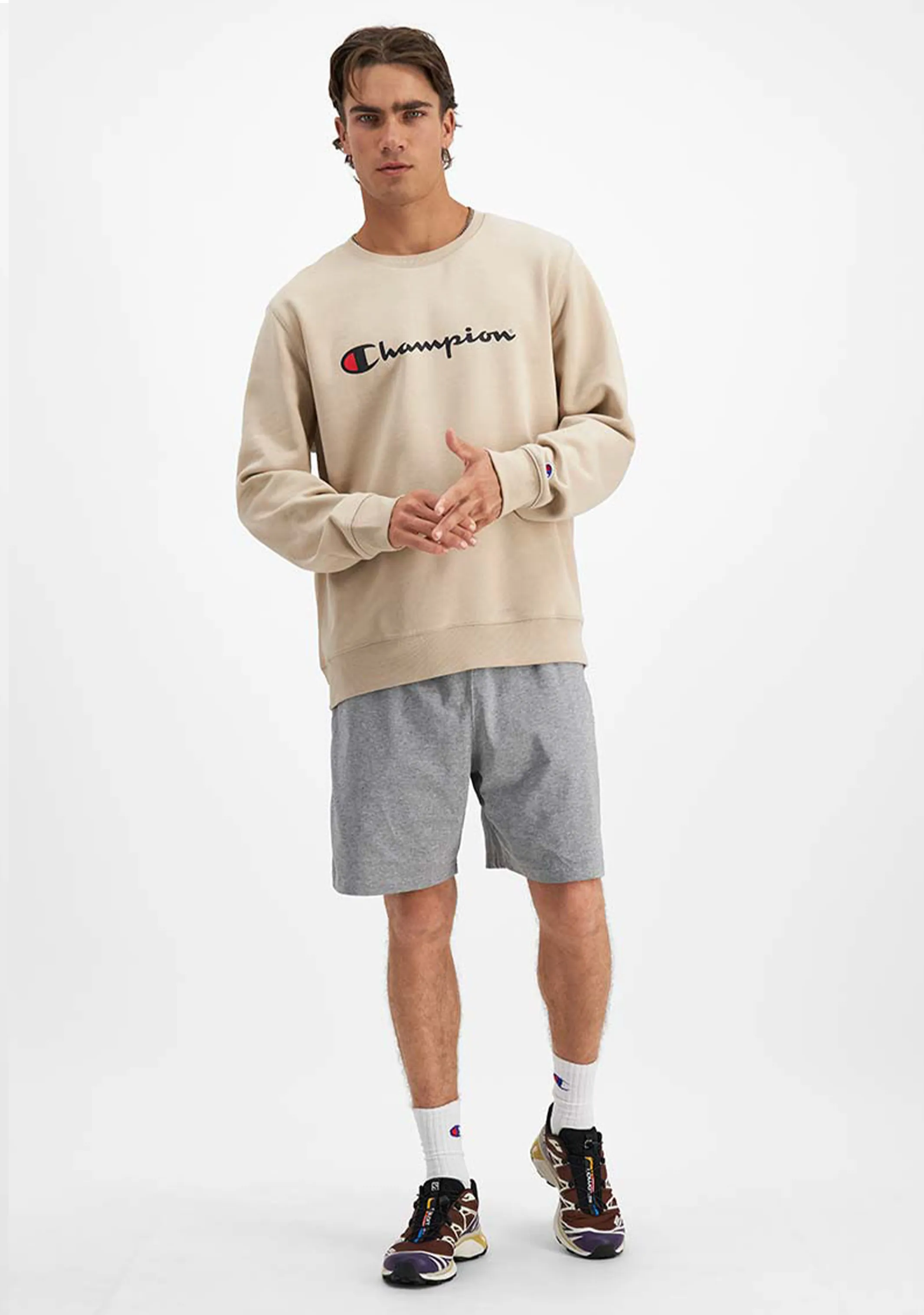 Champion Mens Beige Script Crew <BR> AY77N EQQ