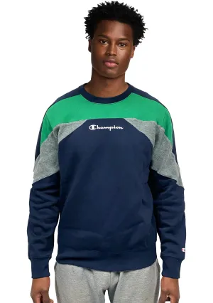 Champion Mens EU Colour Block Crew Navy <BR> AWFQA1 NVY