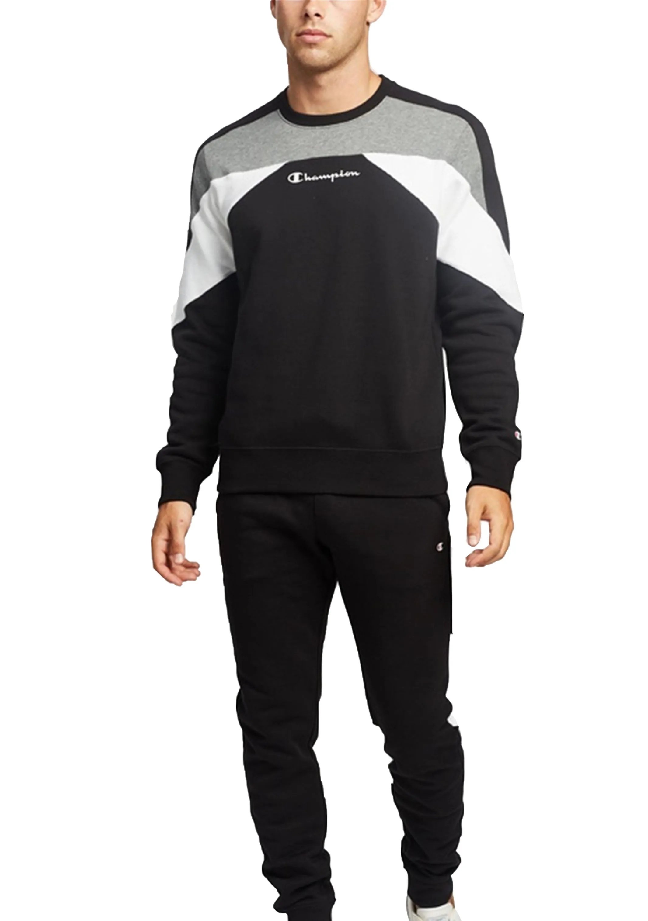 Champion Mens EU Colour Block Mod Crew Black <BR> AWFQA1 BLK