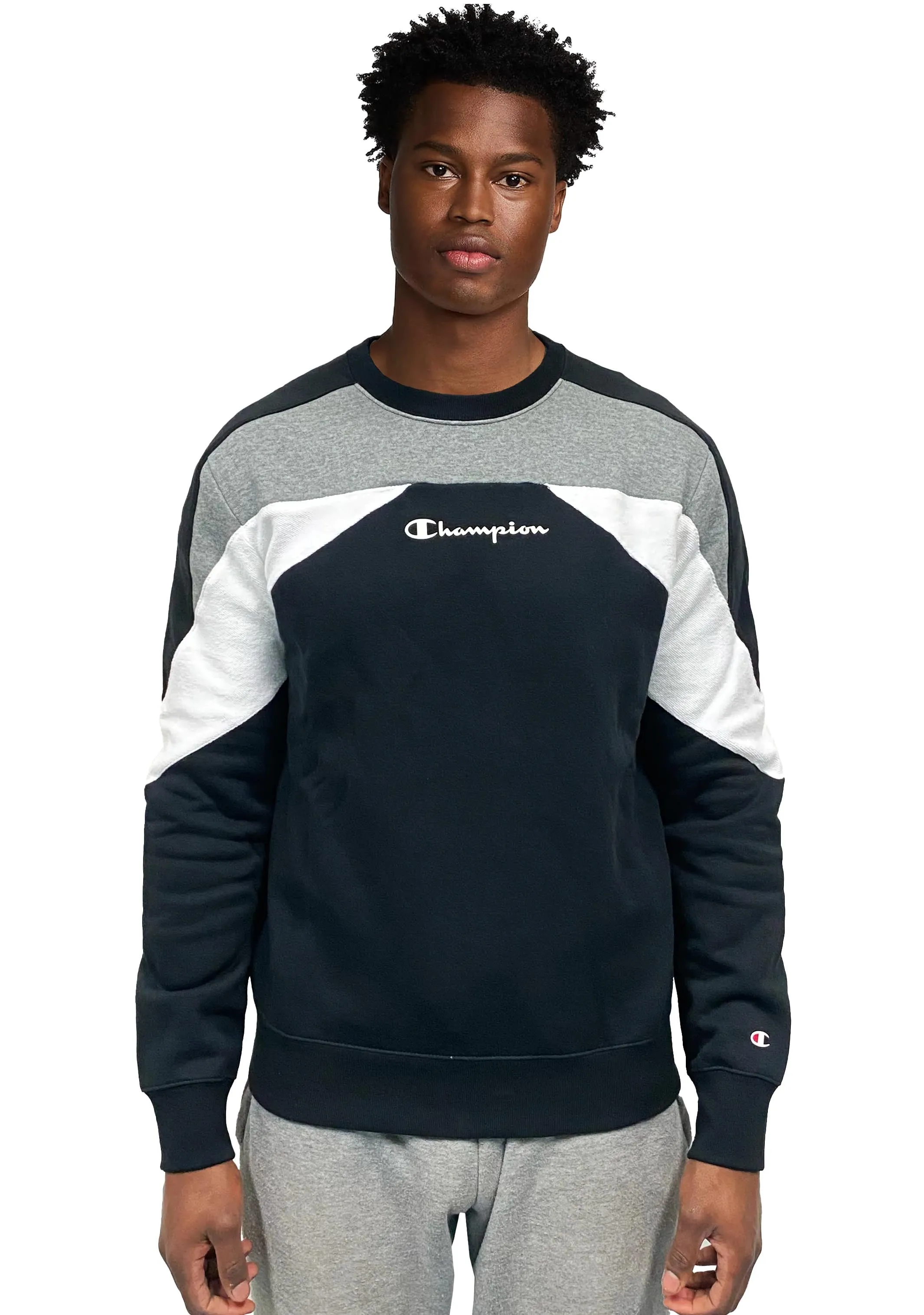 Champion Mens EU Colour Block Mod Crew Black <BR> AWFQA1 BLK