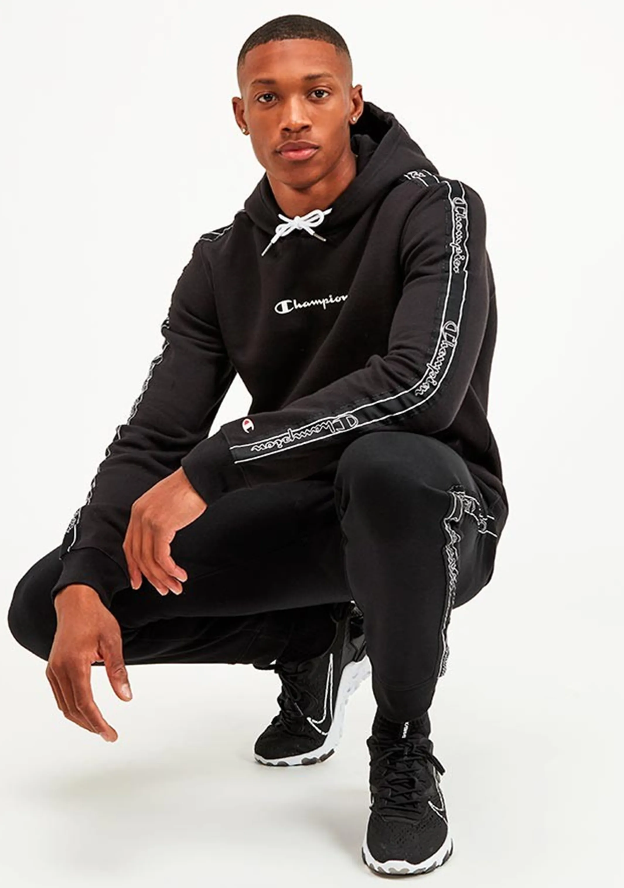 Champion Mens EU Taping Hoodie <BR> AW9XA1 BLK BLACK