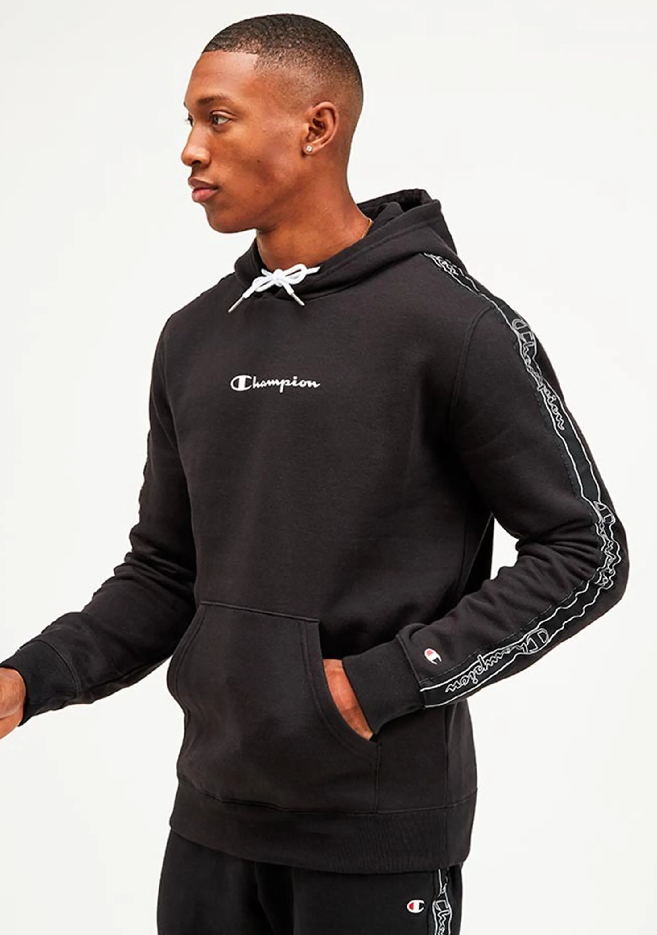 Champion Mens EU Taping Hoodie <BR> AW9XA1 BLK BLACK