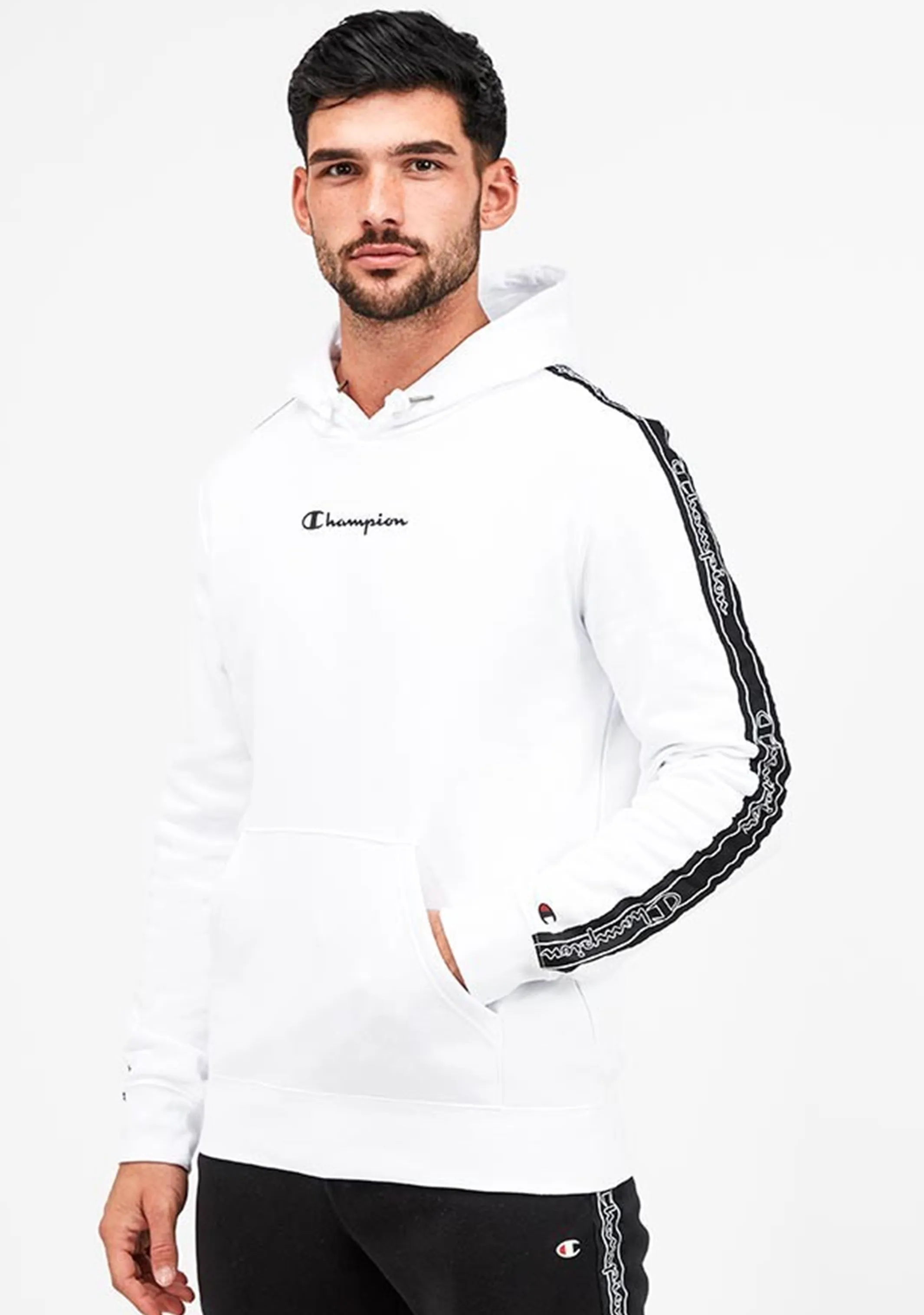 Champion Mens EU Taping Hoodie <BR> AW9XA1 WIT WHITE