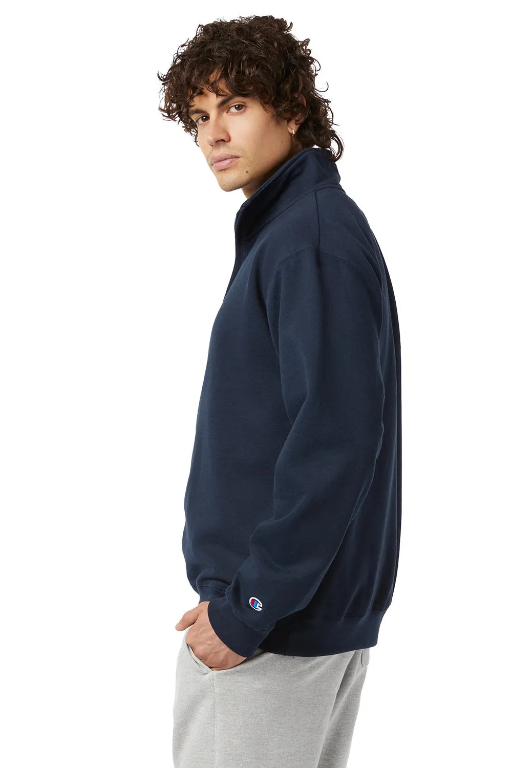 Champion Mens Powerblend 1/4 Zip Sweatshirt - Navy Blue