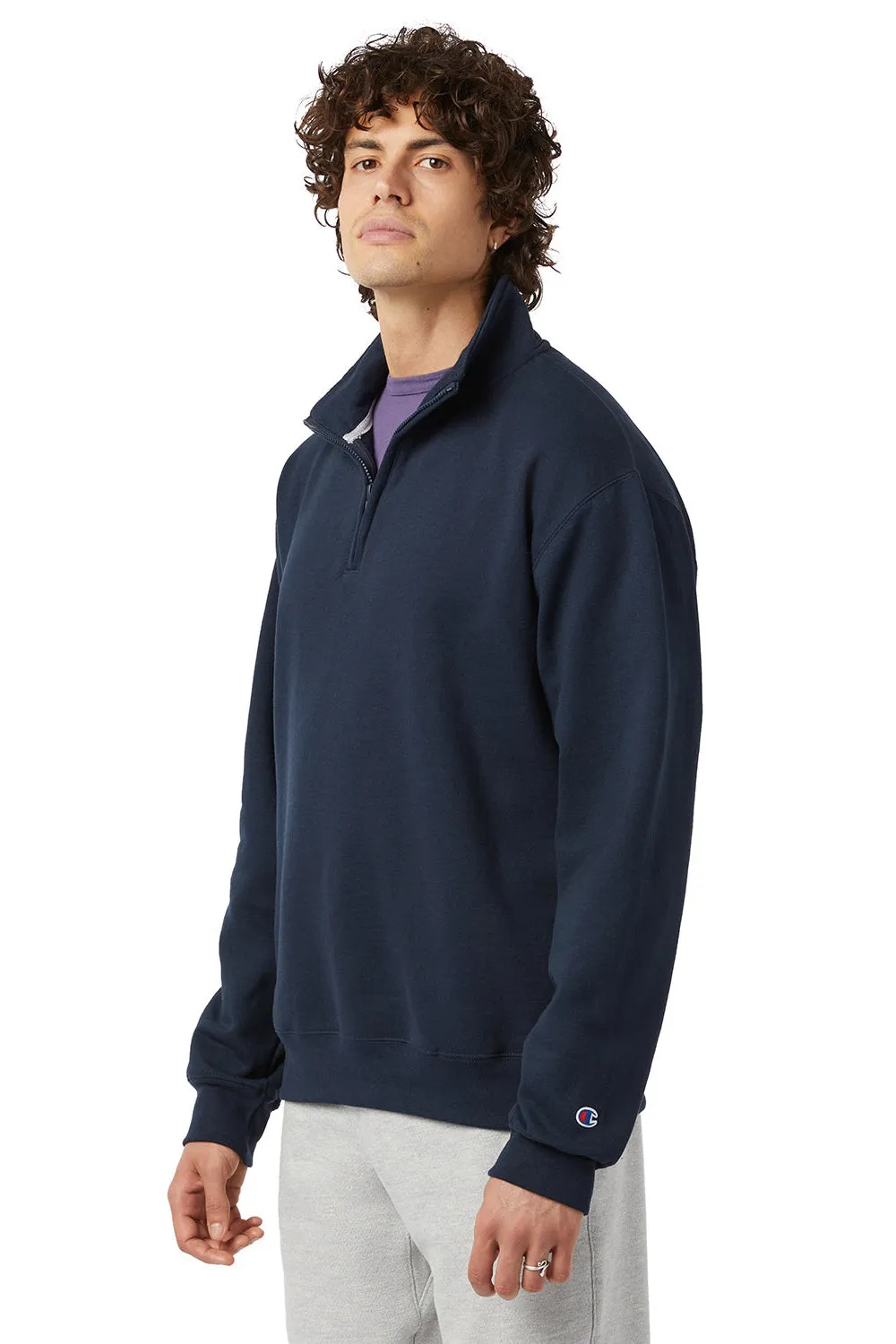 Champion Mens Powerblend 1/4 Zip Sweatshirt - Navy Blue