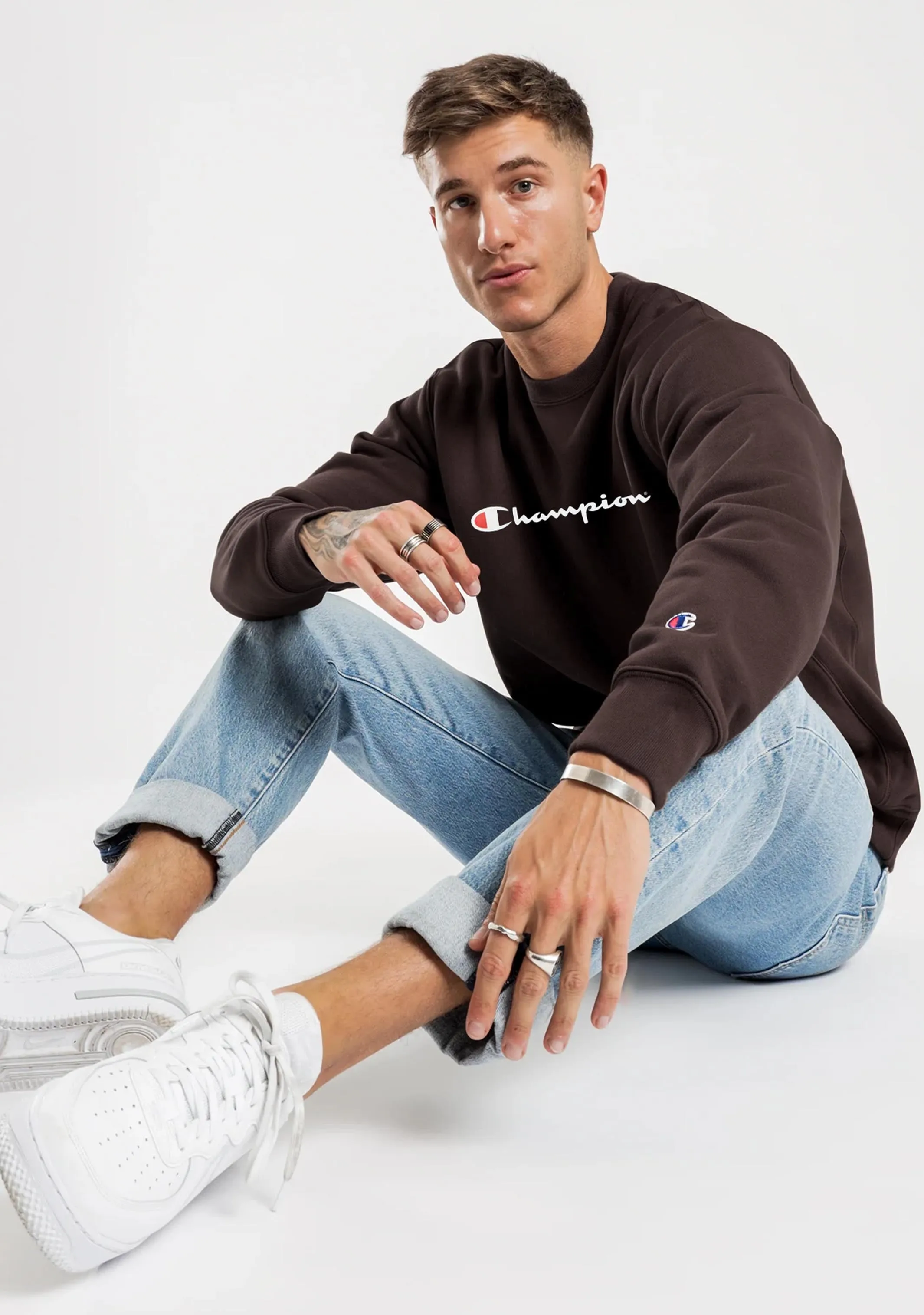 Champion Men's Script Crew Brown