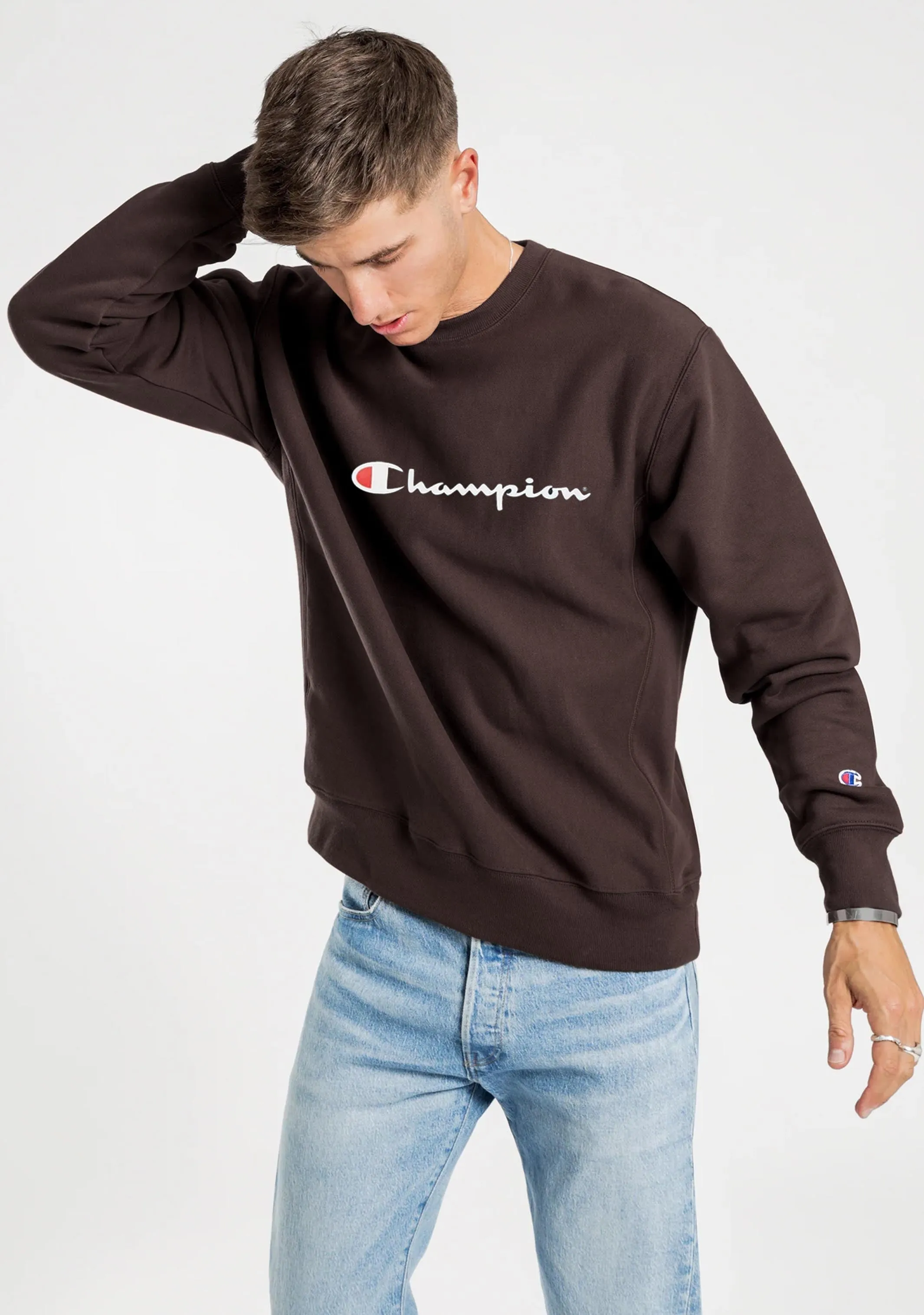 Champion Men's Script Crew Brown