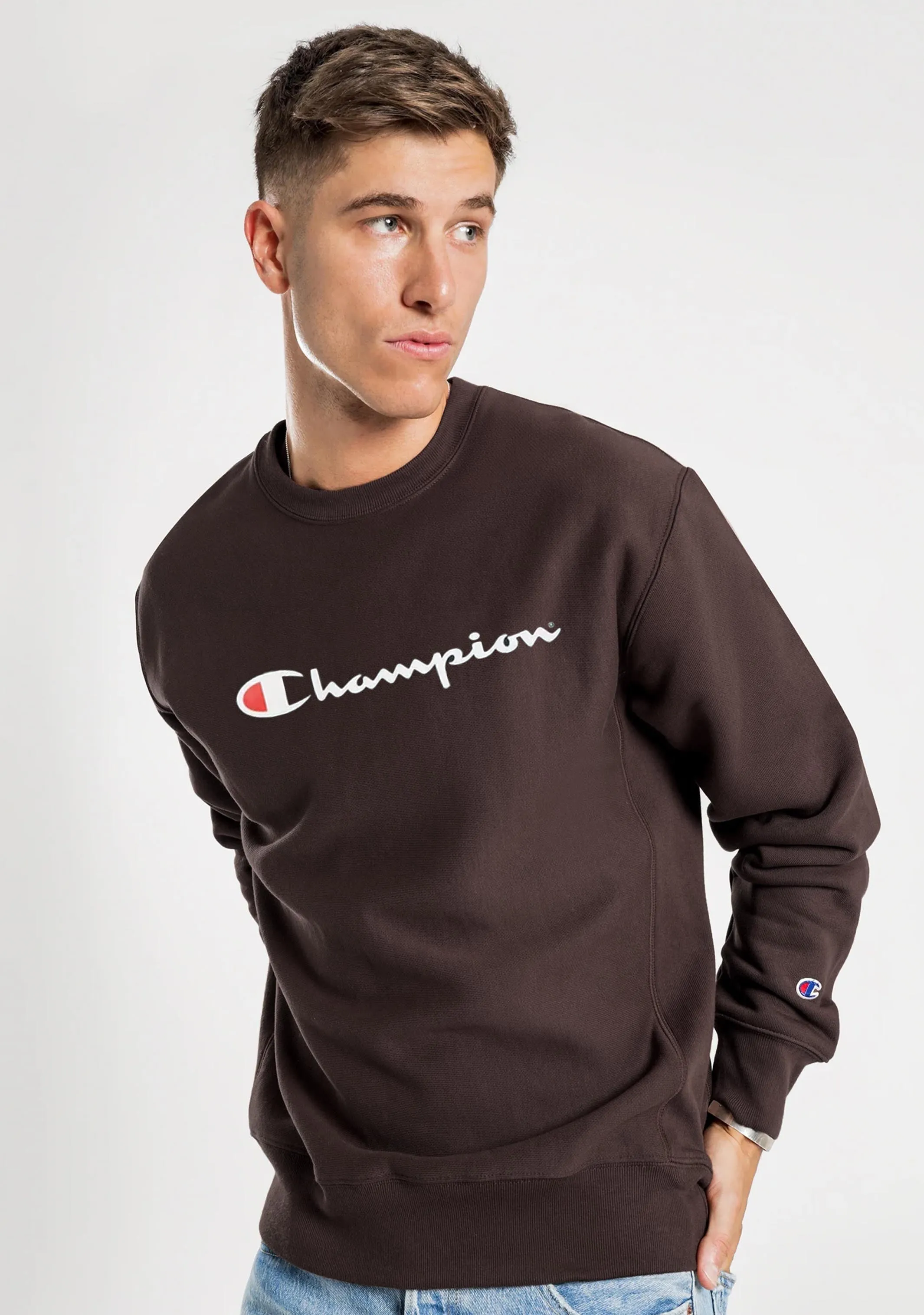 Champion Men's Script Crew Brown