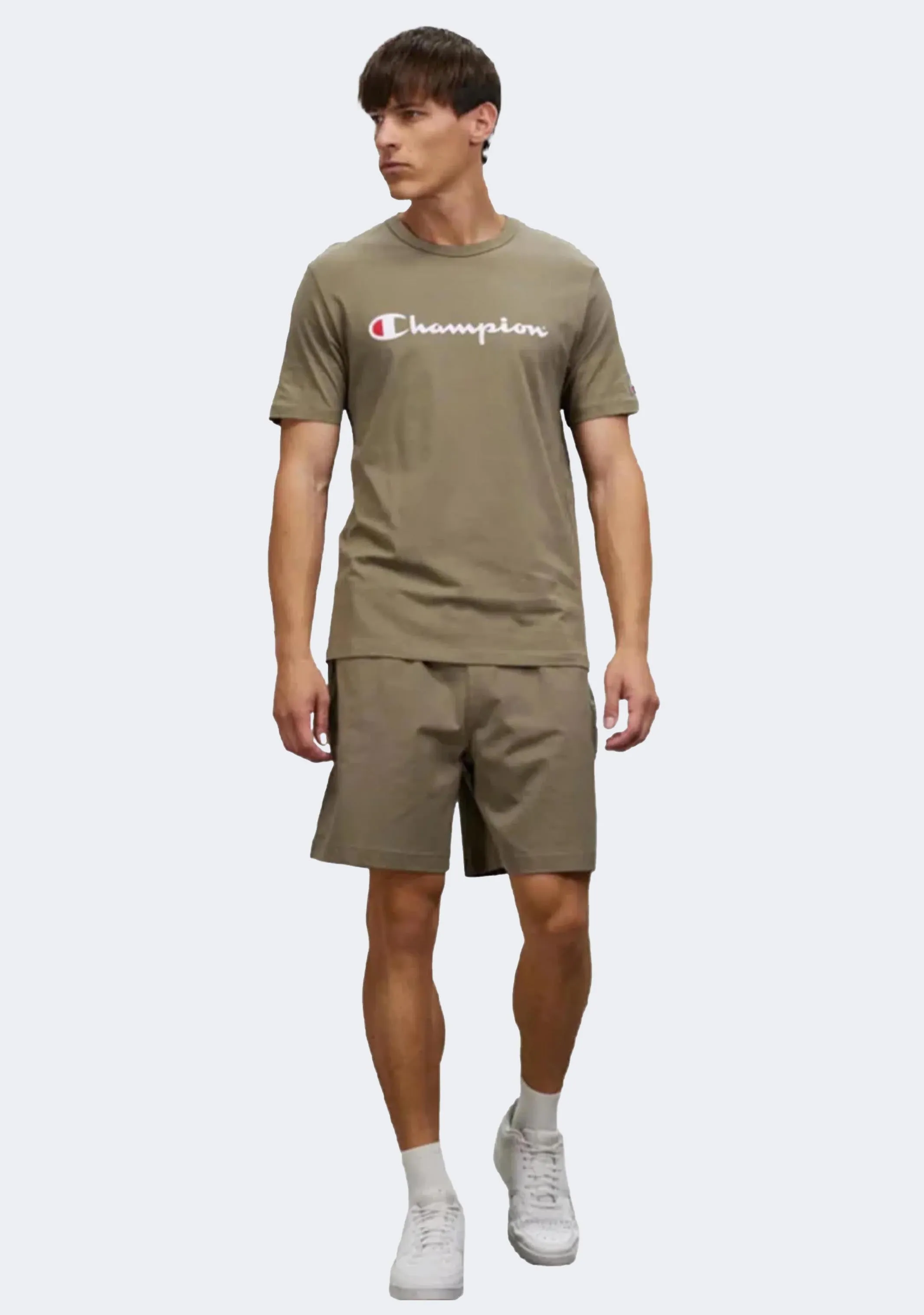 Champion Men's Script Logo Short Sleeve Tee Khaki Green