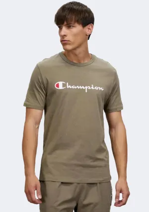 Champion Men's Script Logo Short Sleeve Tee Khaki Green