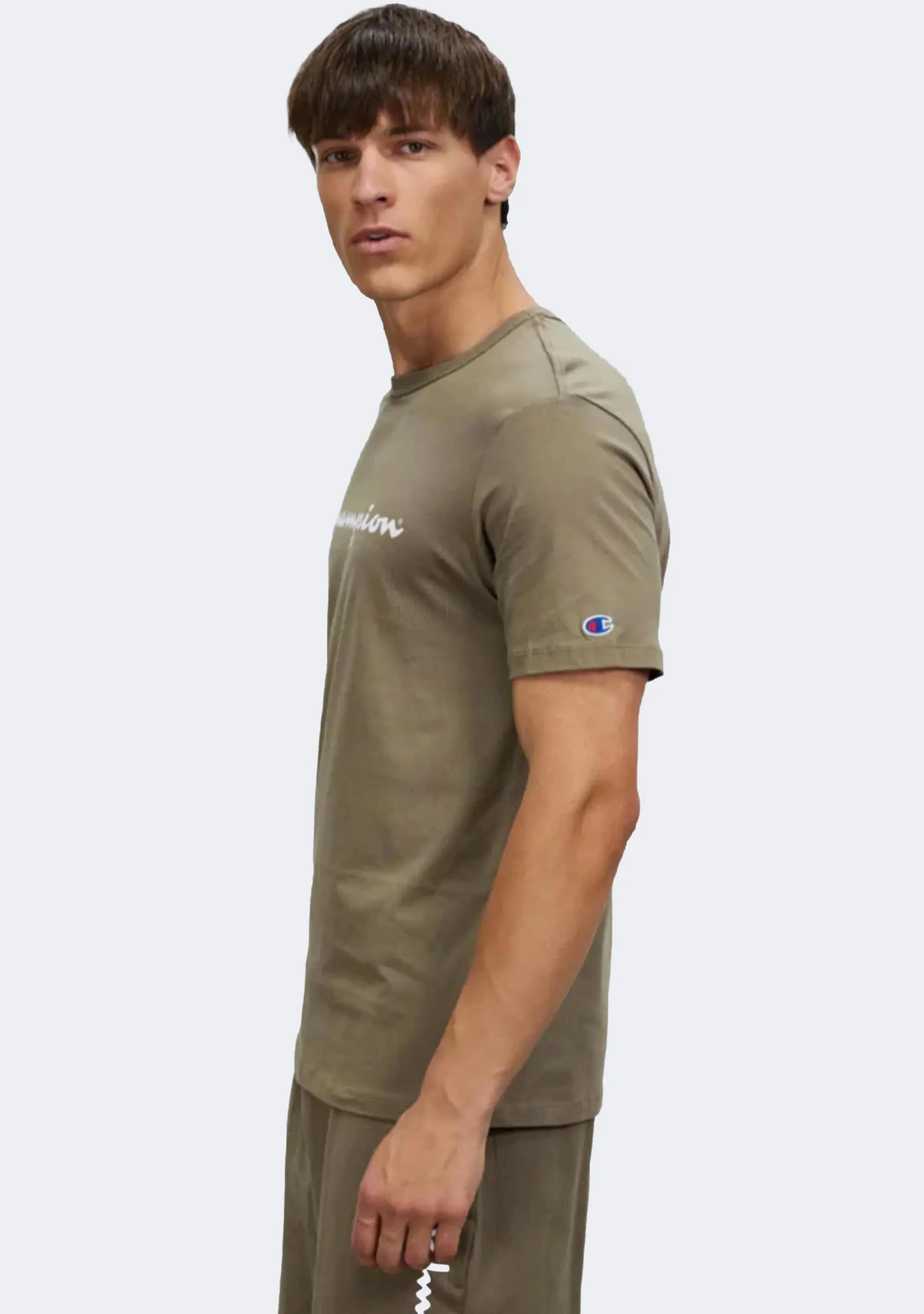 Champion Men's Script Logo Short Sleeve Tee Khaki Green