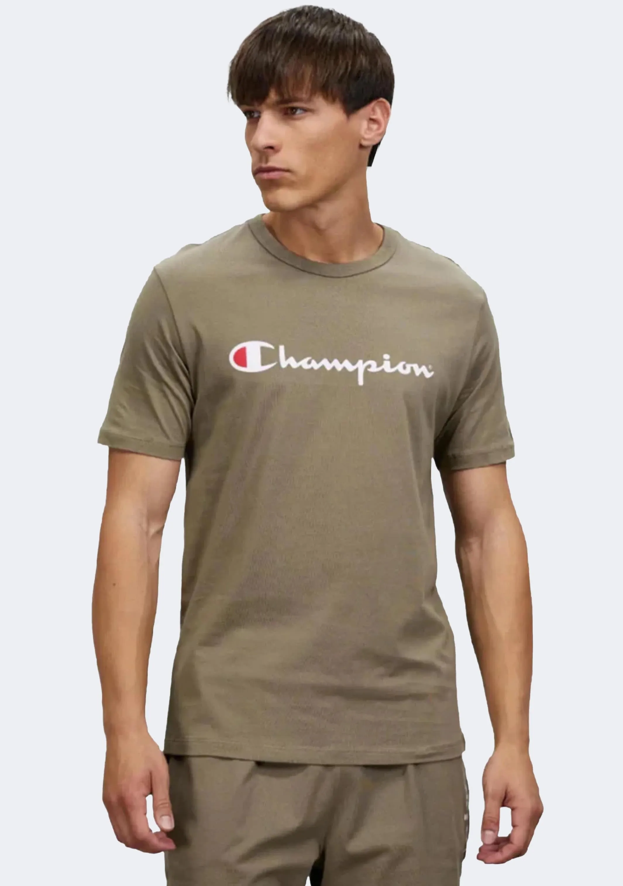 Champion Men's Script Logo Short Sleeve Tee Khaki Green