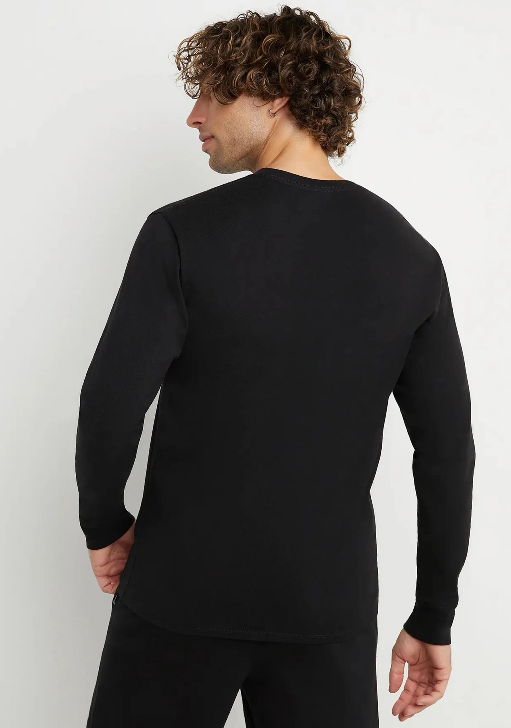 Champion Mens Script Long Sleeve Tee Black <br> AXQNN