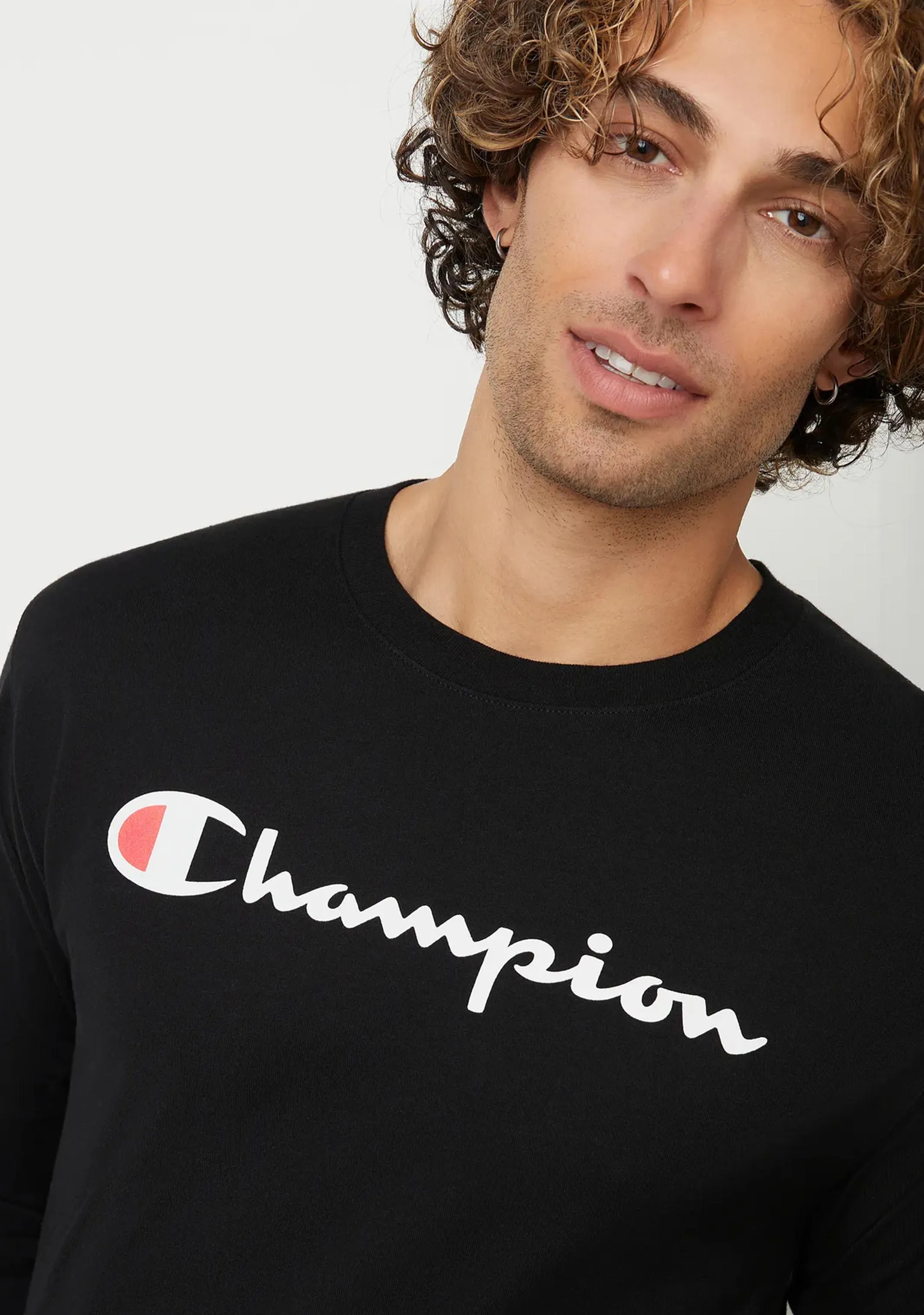 Champion Mens Script Long Sleeve Tee Black <br> AXQNN