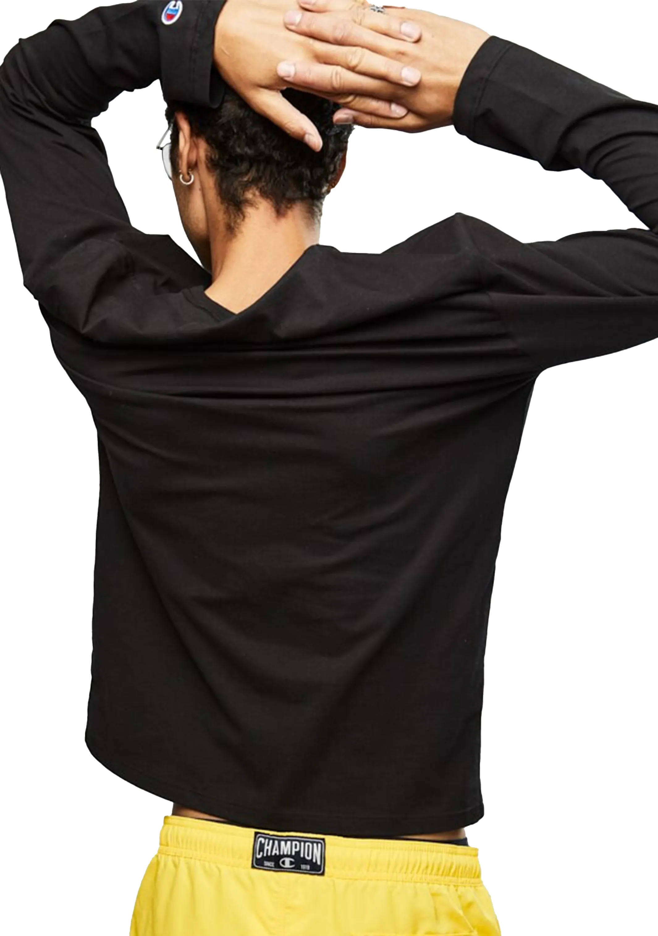 Champion Mens Script Long Sleeve Tee Black <br> AXQNN